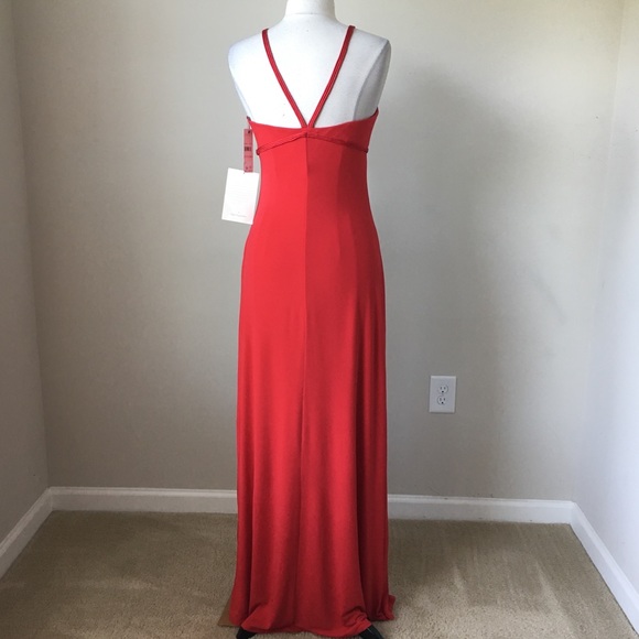 Matte jersey red maxi halter cord detail dress - Picture 5 of 8